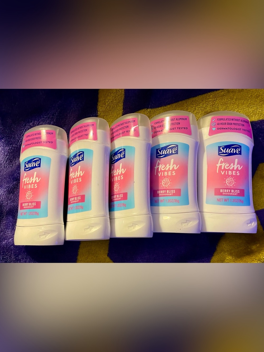 Suave 5 Pack Fresh Vibes Deodorant Stick 48 HR Odor Protection Berry Bliss 1.2oz